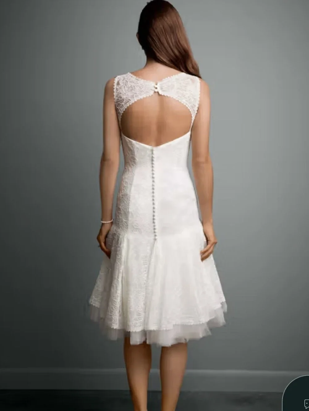 Size 6 white knee/midi lace fit & flare dress w/ a sheer neckline & open back
